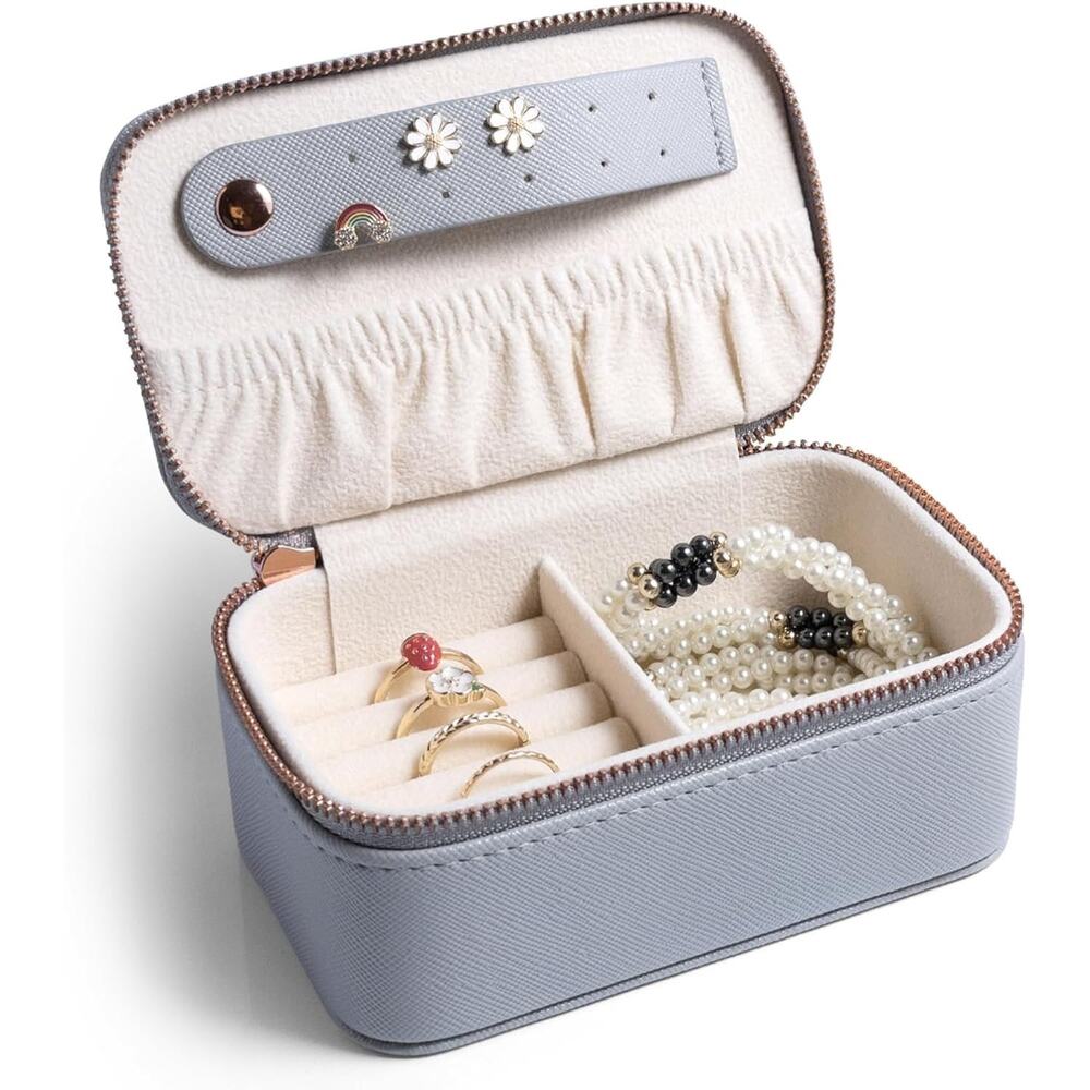 2639 Cosmiya Girls Small Luxury Vegan Leather Pebble Gray Travel jewelry Box